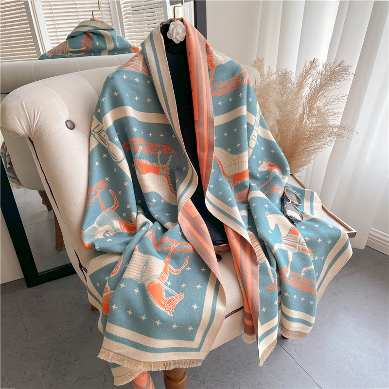 Woven Scarf Blanket - Lüks At Baskı Kalın Kaşmir Battaniye