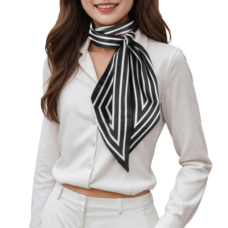 Silk Tie Striped - Moda Çizgili Saç Şerit Eşarp Kadın