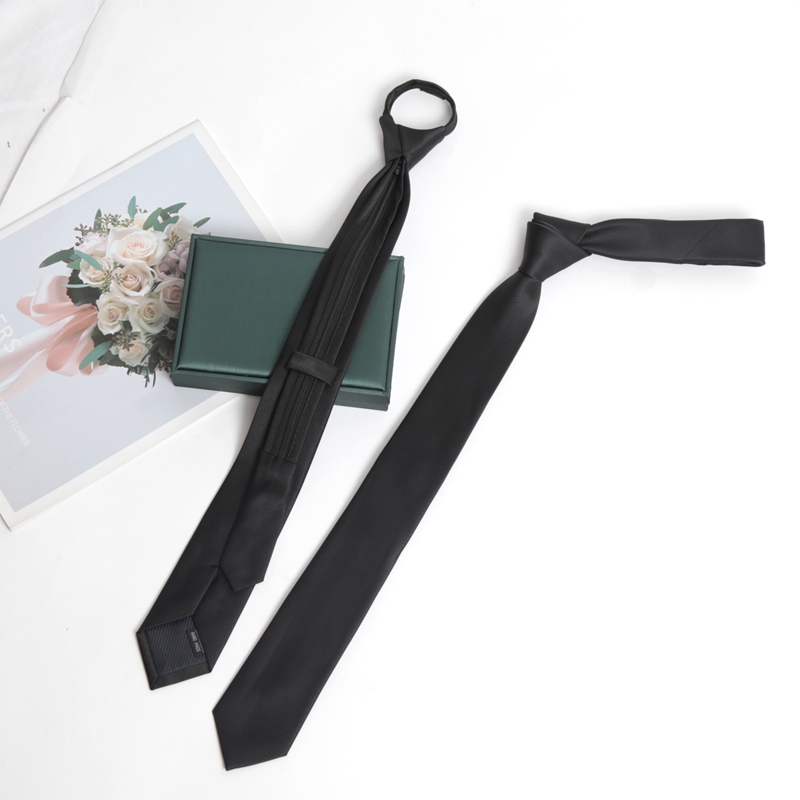 Skinny Tie Men - Siyah Renkli Fermuarlı Kravat El Yapımı