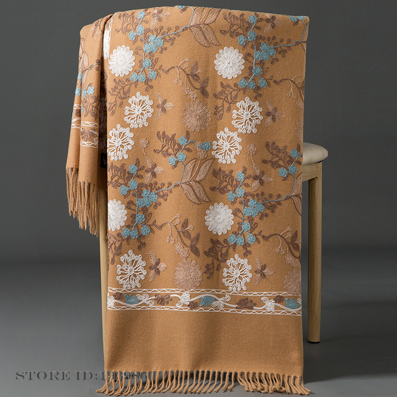 Woven Scarf Blanket - Kadın Kaşmir Paşmina Eşarp Şal Nakışlı