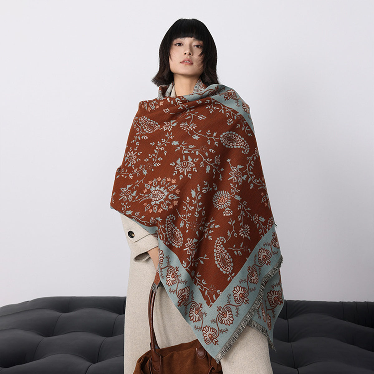 Woven Scarf Blanket - Lüks Kışlık Suni Kaşmir Kaju Desenli