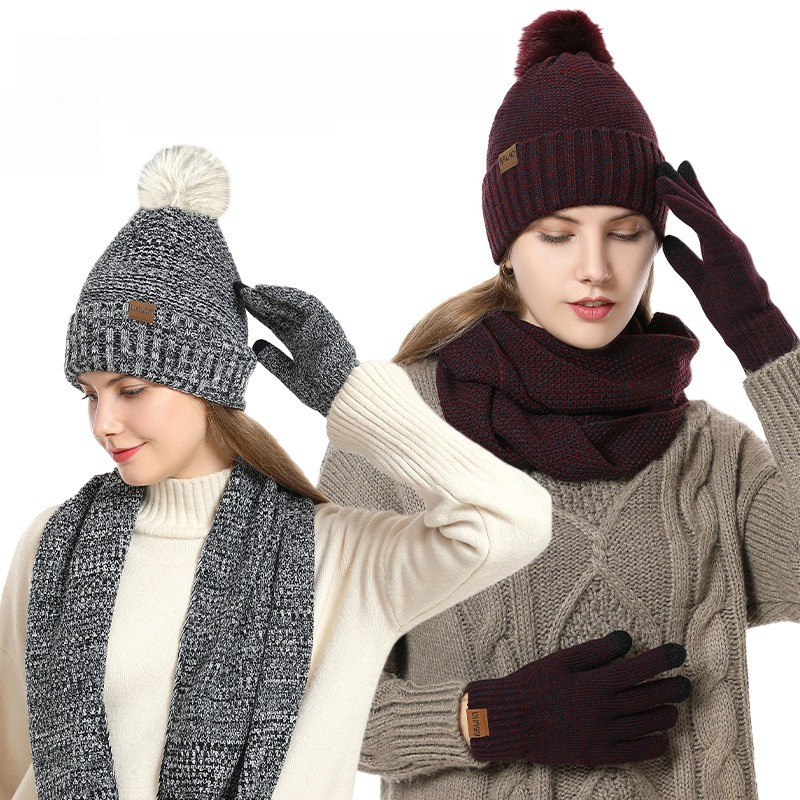 Infinity Scarf Knit - Kadınlar İçin Kışlık 3 Parça Polar