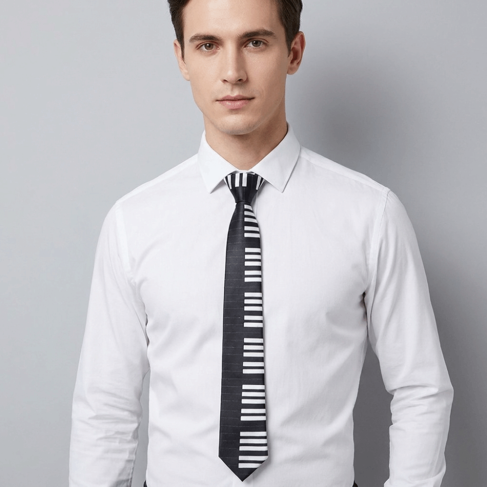 Skinny Tie Men - Basit İnce Piyano Kravat İnce Beyaz