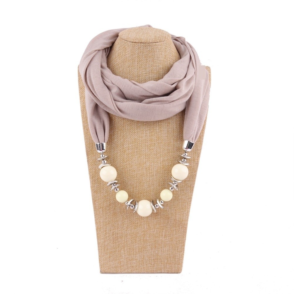 Infinity Scarf Knit - Yeni Şifon Eşarp Kolye Boncuklu Düz